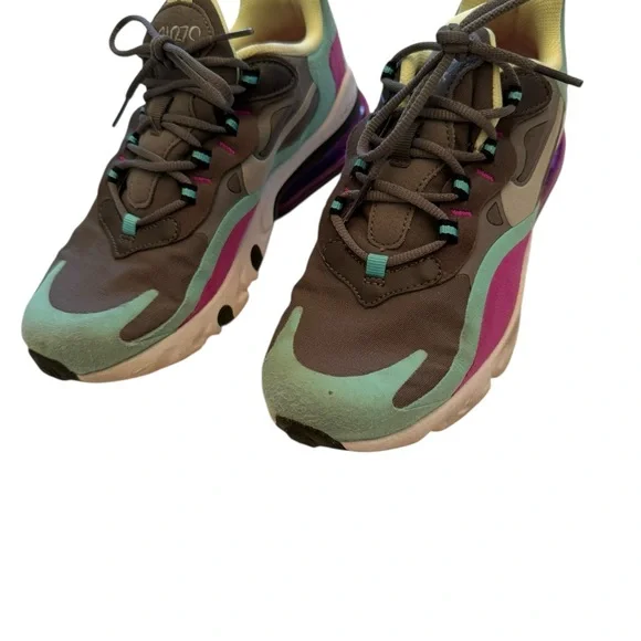 Nike Air Max 270 Sneakers - React Run Girls Size 6Y Gray, Green, Purple, Yellow - Picture 3 of 14